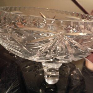Beautiful Vintage Heavy Crystal Bowl 3 Footed / Hand Cut Glass Starburt Design